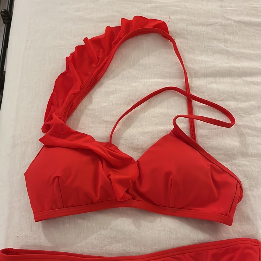 Kenneth Cole Reaction Red Ruffle One-Shoulder Bikini - Picture 7 of 10
